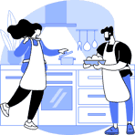 Two people cooking