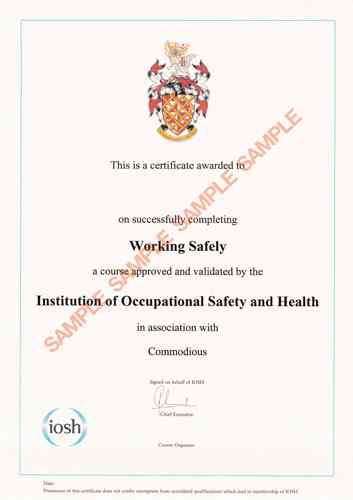 IOSH Working Safely sample certificate